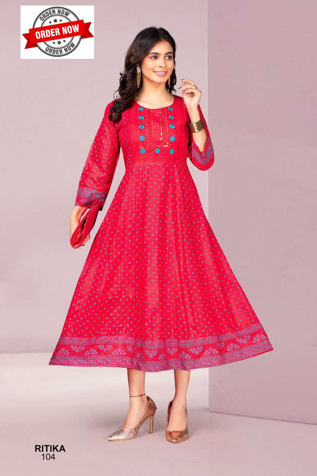 Ritika Vol 1 By Golden Block Printed Anarkali Kurtis Wholesale Shop In Surat
